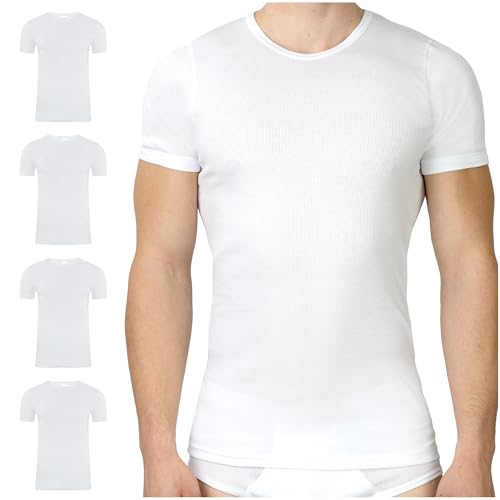 SES Doppelripp Unterhemd Herren Weiß L 4er Pack / Kurzarm Unterhemden Weiss / 100% Baumwolle als Basic T-Shirt