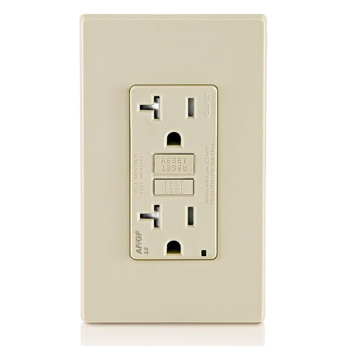 Image of Leviton Dual-Function AFCI /GFCI Outlet, 20 Amp, Self Test, Tamper-Resistant with LED Indicator Light, Protection from Both Electrical Shock and Electrical Fires in One Device, AGTR2-T, Light Almond