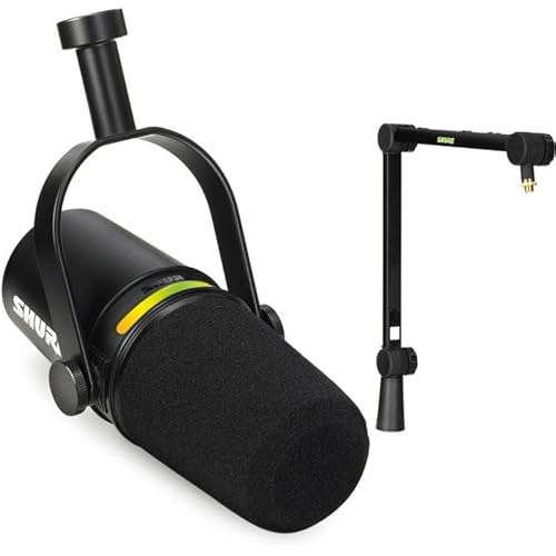 Shure MV7+ Podcast Dynamic Microphone with Articulating Desktop Boom Arm. OBS Certified, Enhanced Audio, LED Touch Panel, USB-C & XLR Outputs, Auto Level Mode, Digital Pop Filter, Reverb -Black