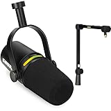 Shure MV7+ Podcast Dynamic Microphone with Articulating Desktop Boom Arm. OBS Certified, Enhanced Audio, LED Touch Panel, USB-C & XLR Outputs, Auto Level Mode, Digital Pop Filter, Reverb -Black