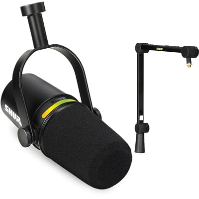 Shure MV7+ Podcast Dynamic Microphone with Articulating Desktop Boom Arm. OBS Certified, Enhanced Audio, LED Touch Panel, USB-C & XLR Outputs, Auto Level Mode, Digital Pop Filter, Reverb -Black
