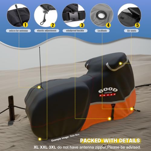 Image of Motorcycle Cover 600D Waterproof for Touring Models Harley Davidson Road King,Road Glide,Street Glide, Electra Glide,Low Rider-ST Indoor & Outdoor Storage Black /Orange