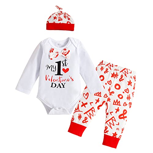 Barboteuse à manches longues avec nœud papillon pour bébé garçon et fille Inscription My First Valentine's Day, blanc, 18 mois Cover