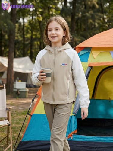 Image of WELAKEN Lightweight Jacket for Girls Kid Teen Waterproof Windbreaker Hooded Rain Coats with Pockets
