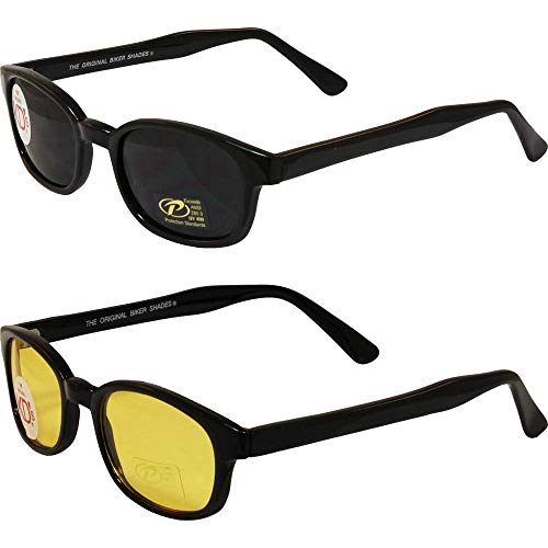 Pacific Coast Sunglasses el humo del motorista gafas de sol 2-pack de gafas de sol originales kd y lentes amarillas, negro, adulto