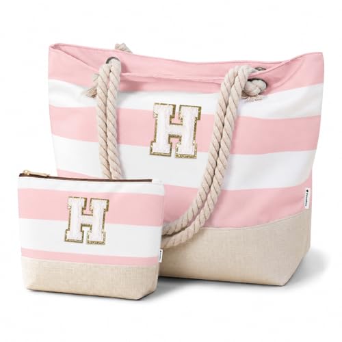 Image of Vavabox Initial Beach Tote Bag for Women, Water-resistant Travel Beach Bag Pool Bag Set, Birthday Gifts for Women Mom