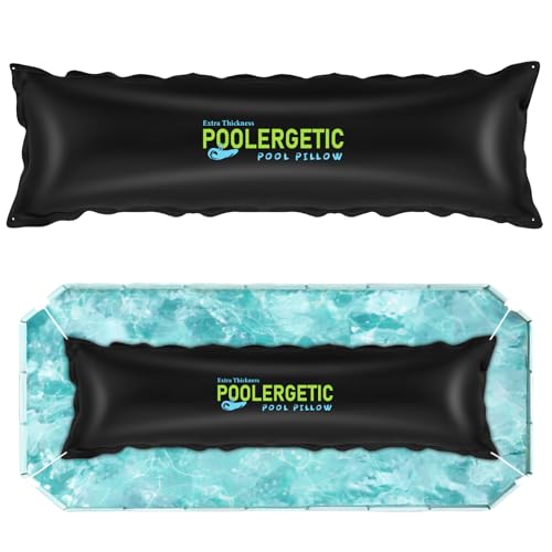Poolergetic Poolkissen für oberirdische Schwimmbäder, großes Winter-Poolkissen zum Schließen im Winter, 0,4 mm dick, robuste Poolabdeckung, Luftkissen mit Kordeln, Schwarz, 2 Stück