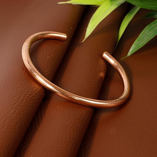 Art Of Creation Handmade Pure Copper Bracelet For Unisex Carpal Tunnel Adjustable Bracelets | Cuff And Kada Yoga Jewelry For Men and Women | India Pattern3