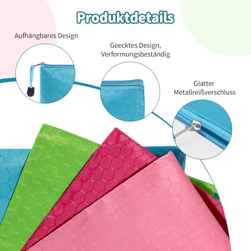 Geldtasche, 4er-Set Geldtaschen Banktasche, 24x18cm Geldmappe A5, Geldtaschen Mit Reißverschluss, Wasserdichte Bankmappe,Geldtasche Bunt – Für Schule, Büro Und Geschäftsgebiete