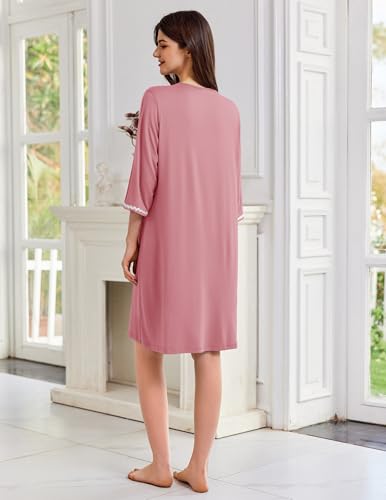Image of Ekouaer Zipper Robes for Women 3 /4 Sleeves Lightweight House Coat Zip Up Bathrobe Soft Nightgown with Pockets S-3XL