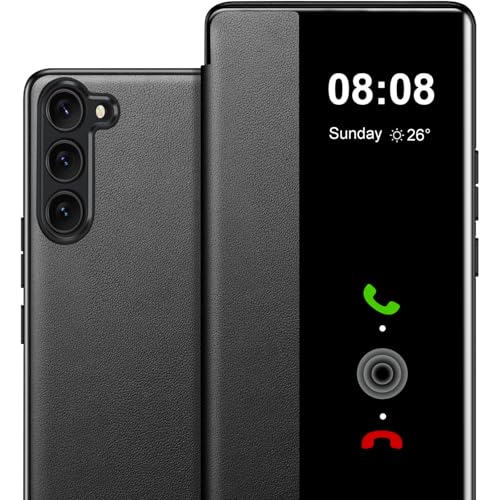 Étui à rabat pour Samsung S23 FE Croazhi en simili-cuir noir et PC rigide protecteur