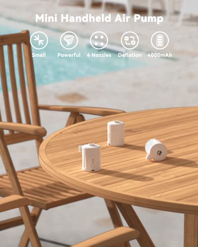 Axidi Electric Portable Air Pump, Small Mini Air Pump For Inflatables, 4000Mah Battery Usb Rechargeable Quick Inflator/Deflator Pump For Swimming Ring, Air Mattress Bed, Pool Toy, Storage Bag, White #TOP1