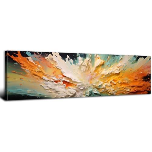 Abstract Orange Wall Art Colorful White Orange Fluid Splash Canvas Painting Modern Abstract Colorful Art Prints for Living Room Bedroom Contemporary Textured Artwork Office Home Decorations 14x48"