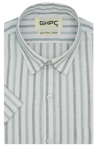 Image of GHPC Cotton Linen Striped Half Sleeves Regular Fit Formal Shirt for Men