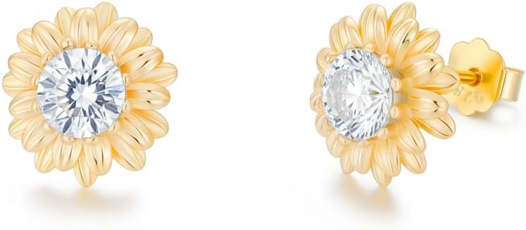 Sunflower Stud Earrings 925 Sterling Silver Natural Gemstone with Sunflower Earrings for Women