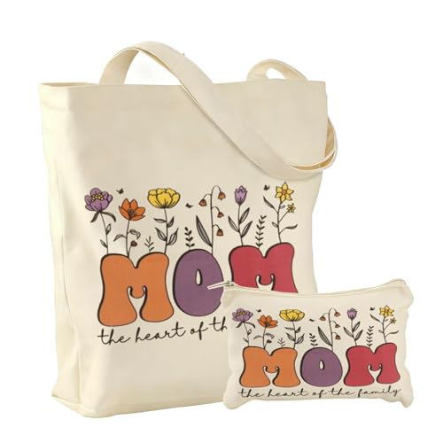BROAFREAM Presentes de aniversário para mulheres, bolsa de lona e bolsa de maquiagem, presentes de dia das mães, esposa, bolsa de lona e bolsa de maquiagem (mãe)