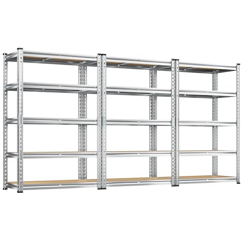 Image of REIBII Garage Shelving, 5 Tier Storage Shelves Load 2400LBS, Adjustable Garage Shelving Heavy Duty, Metal Shelving Unit with Waterproof Columns, 35.5 inch W x 11.9 inch D x 72 inch H, Galvanized, 3 Pack