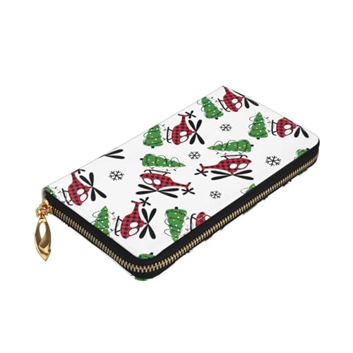 Leather Wallet For Women And Men Plaid Christmas Tree Helicopter Clutch Purse Wristlet Bag Credit Card Holder Wallet3