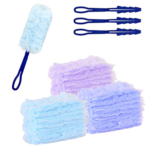 30-Pack Duster Refills Kit -Heavy Duty Disposable Dust Replacement Heads Includes 3 Duster Handles for Home and Office Cleaning Ceiling Fans/Blinds/Spider Web/Car Interiors Dusting Tools
