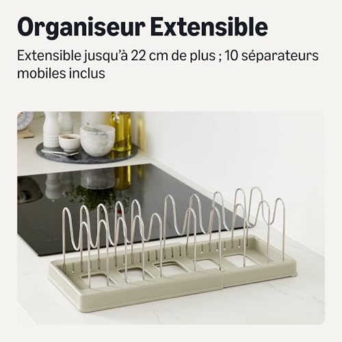 Amazon Basics Organiseur pour Ustensiles de Cuisine, avec 10 Séparateurs, Acier Inoxydable, Extensible de 31cm à 52,6cm – Image 3