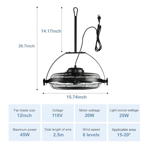 Gazebo Fans Outdoor Hanging Ceiling Fans with Lights,16" Portable Plug in Ceiling Fan,Multi-Angle Adjustable Floor Fans,Black Outdoor Ceiling Fans for Patios. - Image 5