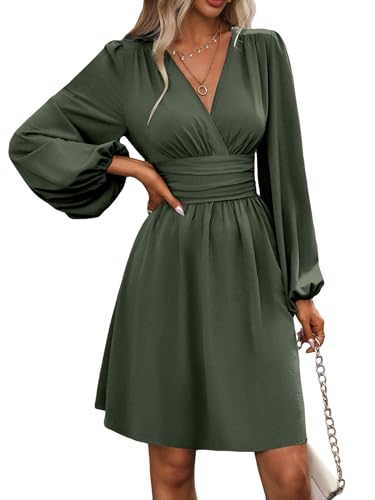 Image of SOLY HUX Women's Elegant Dress V Neck Long Sleeve High Waist Swing Prom Cocktail Short Dresses