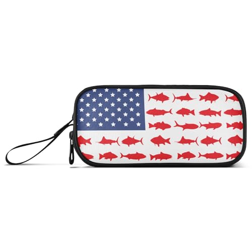 Image of Fisyme Fish Usa Flag Pencil Case Large Capacity Pen Box Makeup Pouch Holder Organizer Stationery Bag for School Office College Traval