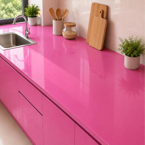 Image of Vinyl Contact Paper Decorative for Cabinets Countertops Kitchen Shelves Liner Self Adhesive Film Peel and Stick Waterproof Removable Wallpaper (Inches 24 x 118, Pink Glossy)