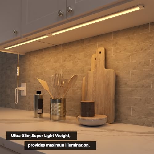 Under Cabinet Lighting USB Plug In 20Inch Under Counter Light Fixtures,3 CCT(3000K/4000K/6000K), 6W, 560LM Dimmable Slim Indoor LED Light Strip for Desk, Shelf, Kitchen Cabinets, Closet, Monitor, 1pcs