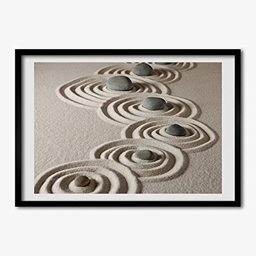 Tableau moderne pierres zen et sable avec son cadre en bois Tulup 70x50 cm pour salon relaxant