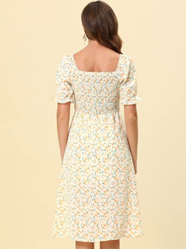 Image of Allegra K Women's Cottagecore Floral Dress Puff Sleeves Smocked Midi Dresses