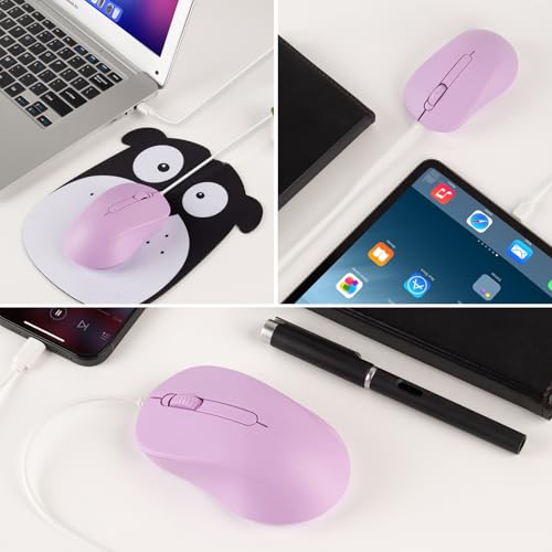 Ratón con cable tipo C ergonómico para evitar dolores de muñeca en portátiles morado 7