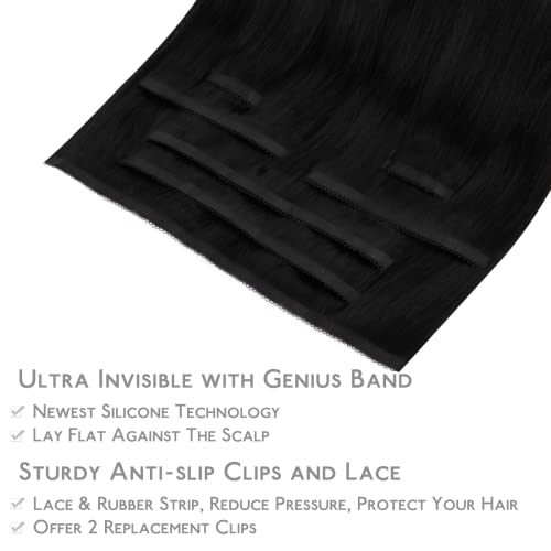 Image of WENNALIFE Lace Seamless Clip in Hair Extensions Human Hair 7pcs Ultra Invisible 50% Thinner Seamless Clip Ins Jet Black Natural Remy Hair 14 inch