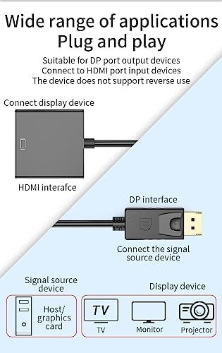 Image of 100FIT Display Port to Hdmi Adapter, 1080P Display Port Dp to Hdmi Cable Male to Female Port Support Video & Audio Compatible with Computer, Pc, Monitor, Projector, HDTV (Not Bidirectional), Black