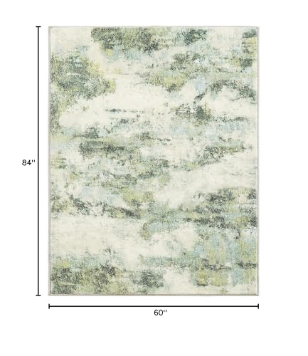 Carvapet 5 x 7 Large Green Rugs for Living Room Bedroom Dorm, 5x7FT Sage Green Modern Abstract Low Pile Carpet with Rubber Backing, Foldable, Non Slip Machine Washable Area Rug