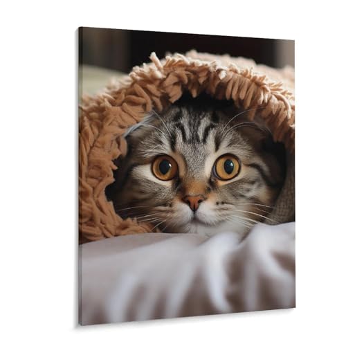 Poster chat sous couverture coton lin déco chambre chaleureuse