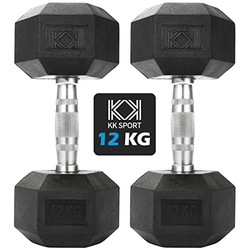 KK Hex Dumbbell Set - Dumbbell Weights For Weight Training - Hex Dumbbells Set With Rubber-Coated Heads, Stainless-Steel Core & Knurled Chrome Handle