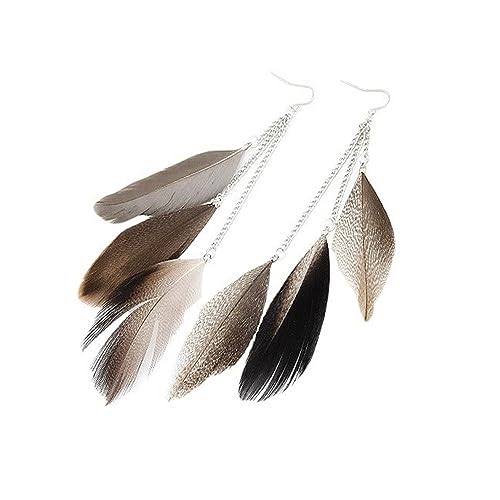 Boho Colorful Feather Dangle Earrings Handmade Beads Taseel Fashion Earrings for Women