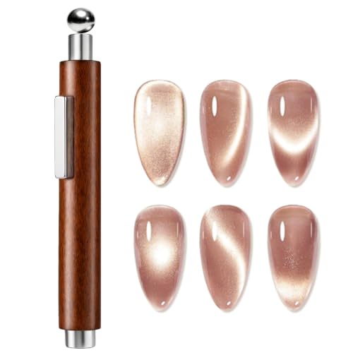 Image of AZUREBEAUTY 4-in-1 Cat Eye Nail Magnet Pen | Wooden 3-head design with round ball tip, for cat eye gel polish, ideal for home & salon DIY, magnet only, gel not included