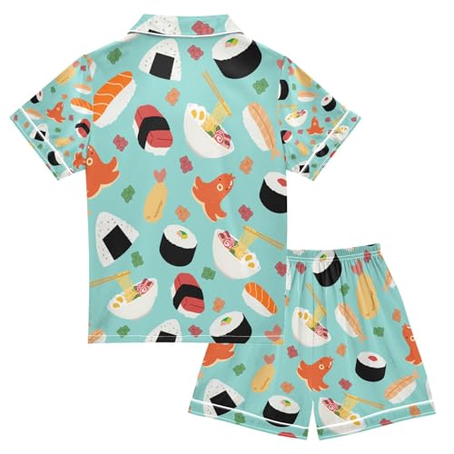 senya Delicious Sushi Dim Sum Satin Summer Pajama Sets Silk Short Sleeve Button Down Sleepwear2