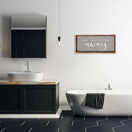 Image of 'Wash Your Worries Away Phrase'| Floating Frame Canvas Art | Stupell Industries | Brown, 31 x 14 Inches, Easy to Hang and Sturdy, Made in USA, by Lil' Rue