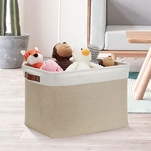 Image of DULLEMELO Storage Baskets Large 16 inchx12 inchx12 inch Tall Rectangular Baskets Fabric Storage Bins for Organizing [1 Pack] Collapsible Linen Shelf Baskets for Clothes, Toys, Closet, Laundry (White&Khaki)