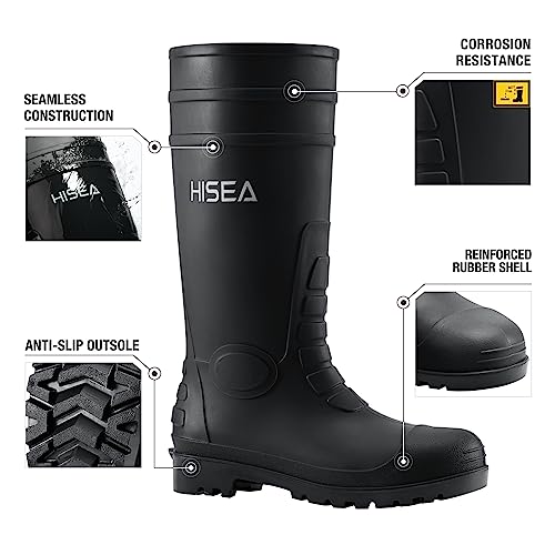 HISEA Men's Rain Boots with Steel Shank, Waterproof Rubber Boots Seamless PVC Rainboots Durable Protective Footwear Outdoor Work Boots Garden Fishing Tall Knee Boot for Agriculture and Industrial Working2