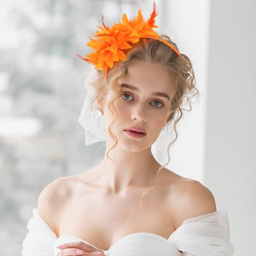 MWOOT Feather Headband, Artificial Flower Feathered Headpiece - Image 4