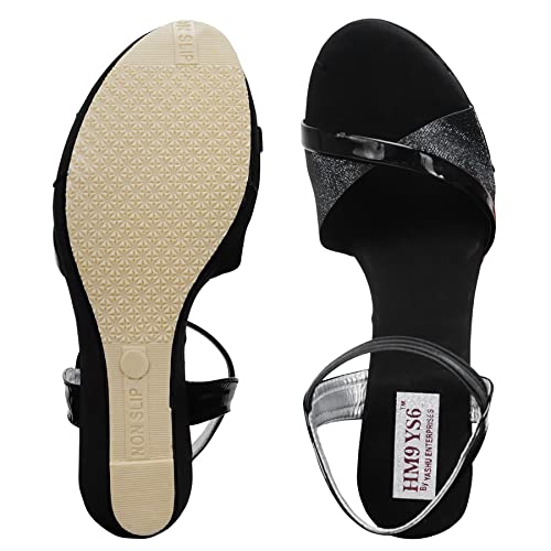 Image of YASHU ENTERPRISES Women Glitter Wedge Heel Sandal (Article Number 024 Black)