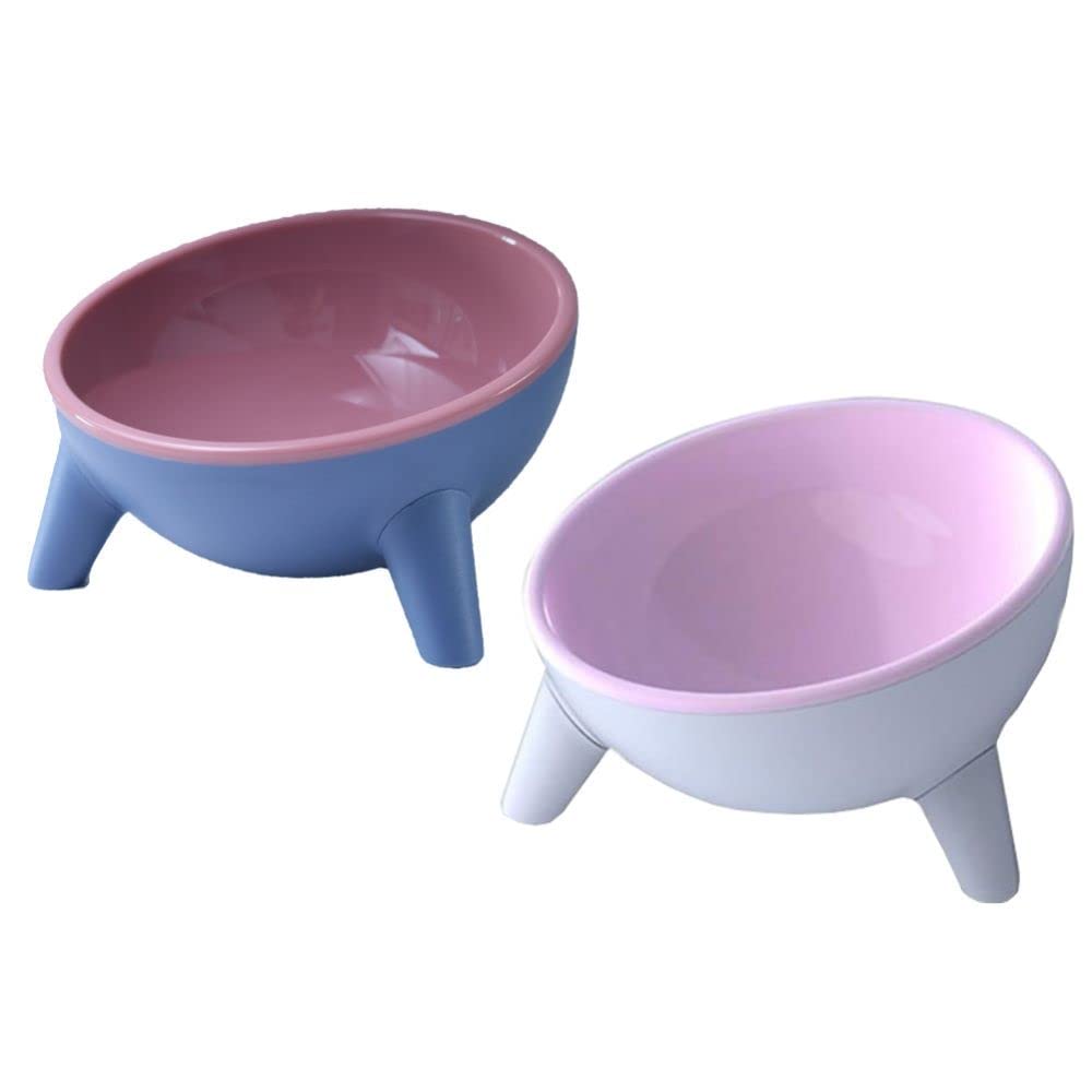 Tilted Raised Cat Bowls - 15° Elevated Food and Water Feeding Dishes for Kittens, 2PCS (Pink+Red)