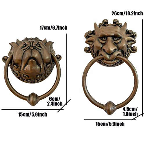Xiannv Door Knockers, Vintage Bronze Lion Labrynth Door Knocker Chinese Style Door Knocker Antique Animal Head Door Ring For Front Door Home Decor (A) #TOP4