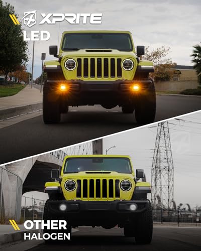 Image of 300% Bright 60W LED Fog Lights 6500K Compatible with 18+ Jeep JL JT, Amber | 2 Light Functions, Angel Eye, Adjustable Angle, Waterproof, Plug N Play, DOT Approved