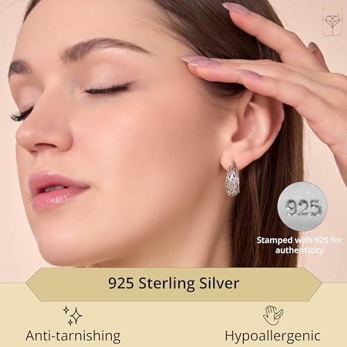 MAX + STONE Silver Filigree Earrings for Women with Click Tops | 925 Sterling Silver Earrings for Women with Anti-tarnishing Rhodium Plating | Sterling Silver Hoop Earrings2