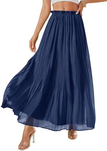PRETTYGARDEN Pleated Midi Skirts for Women 2026 Flowy Summer Beac...